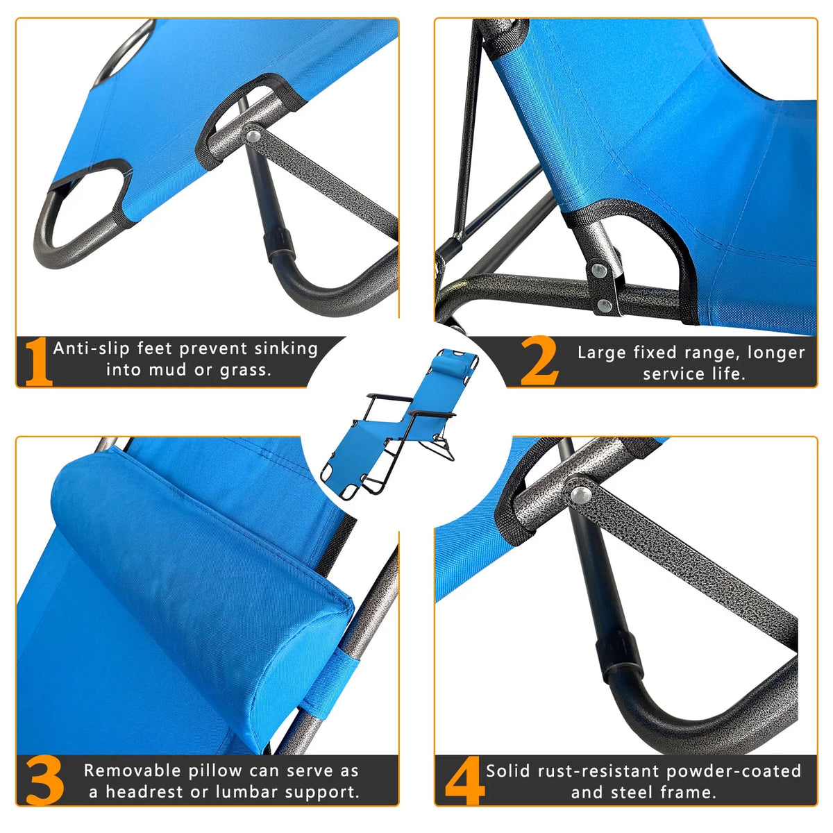 Blue Folding Beach Chair with Pillow X68075