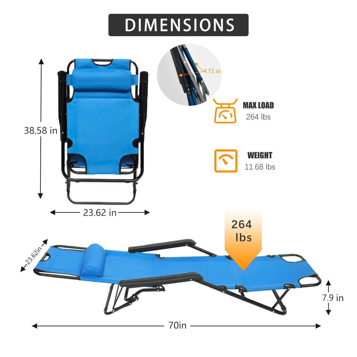 Blue Folding Beach Chair with Pillow X68075