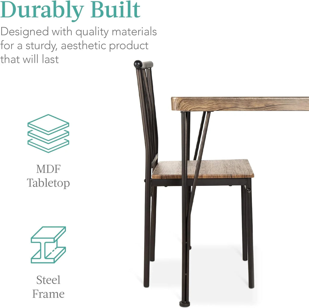 5-Piece Metal and Wood Rectangular Dining Table Set with 4 Chairs O96838