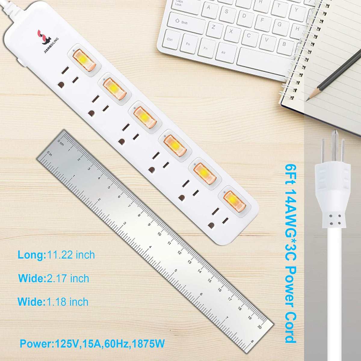 4 Outlets Surge Protector Power Strip with Individual Switch S278