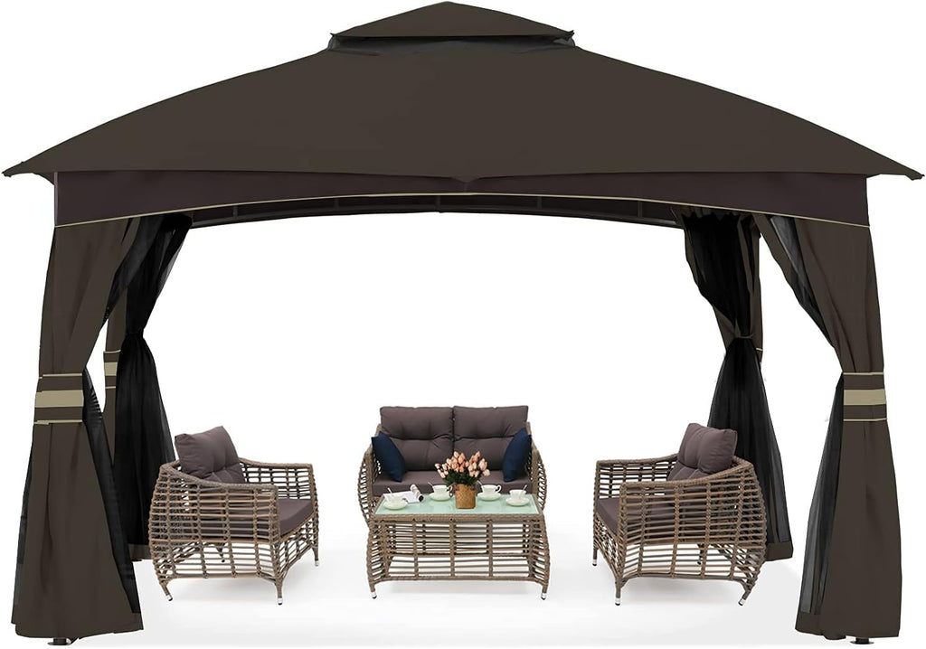 10x10 Outdoor Gazebo with Netting and Pole Coverings M30017