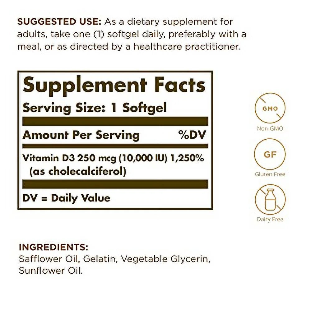Vitamin D3 250 MCG (10,000 IU) 120 Softgels J32719