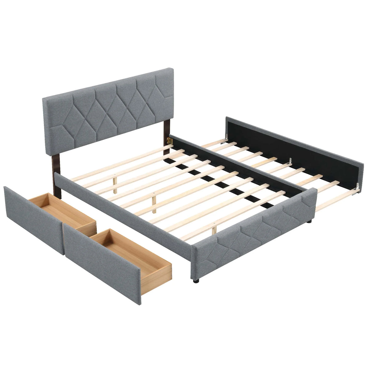 Queen Upholstered Platform Bed with Twin XL Trundle and 2 Drawers X5086