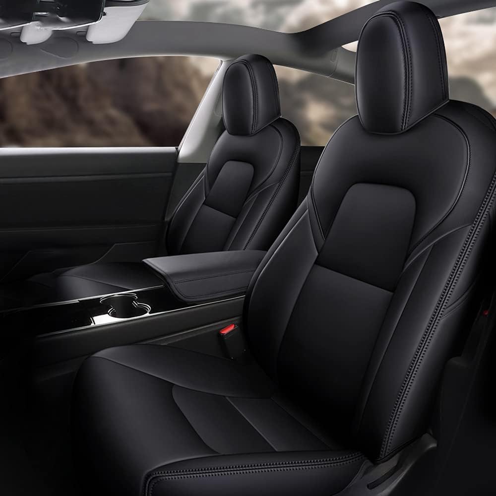 Faux Leather Car Seat Cover Full Set Front Rear Seat Black 5 Seats A14783