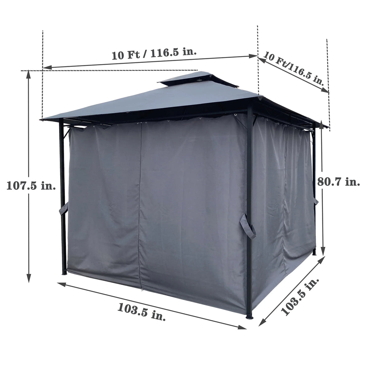 Gray Gazebo Canopy With Curtains Q7797