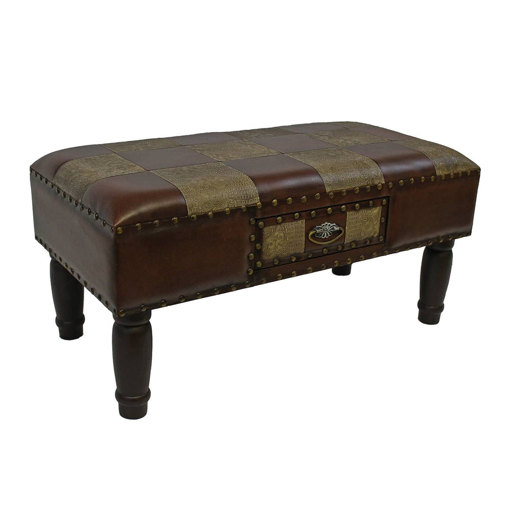 Medium One Drawer Faux Leather Bench Y61059
