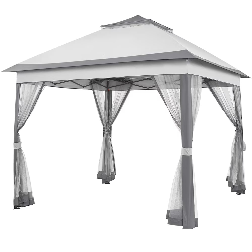 11x11 FT Pop-Up Gazebo with 4 Mesh Sidewalls, Light Gray P128910