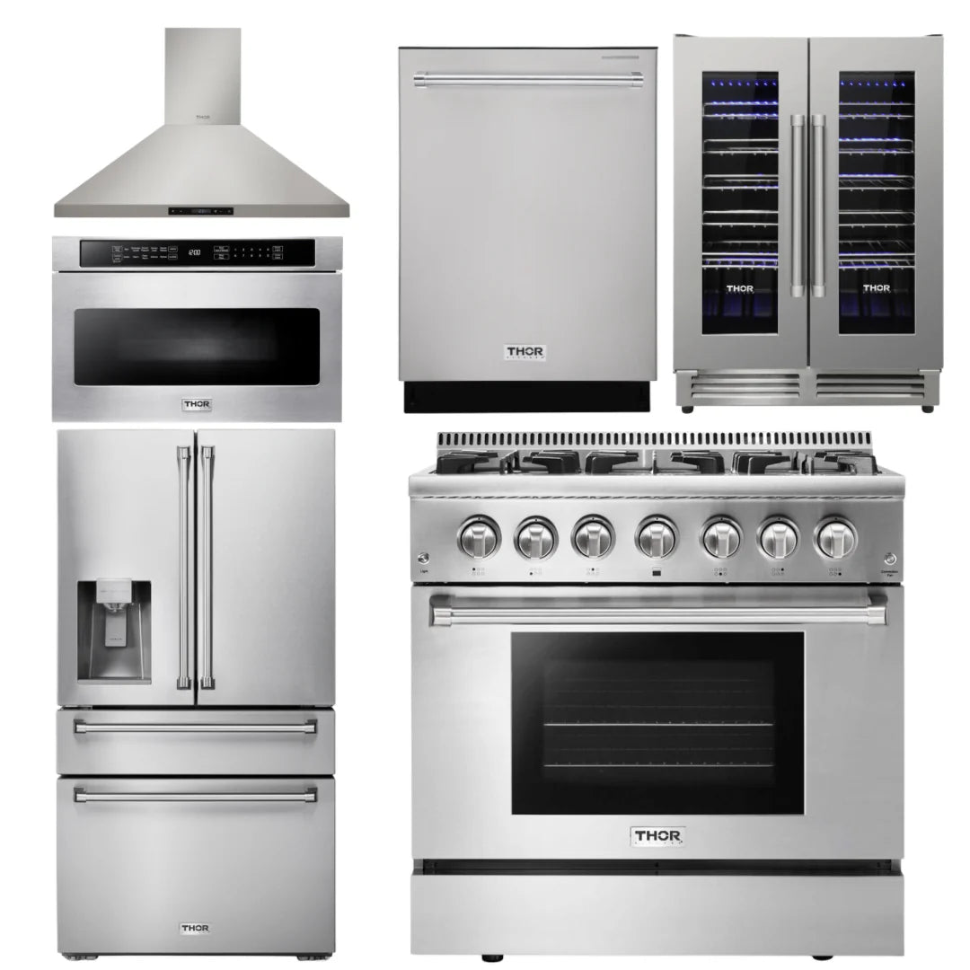 36 Dual Fuel Range, Range Hood, Microwave, Refrigerator, Dishwasher, Wine Cooler X191775
