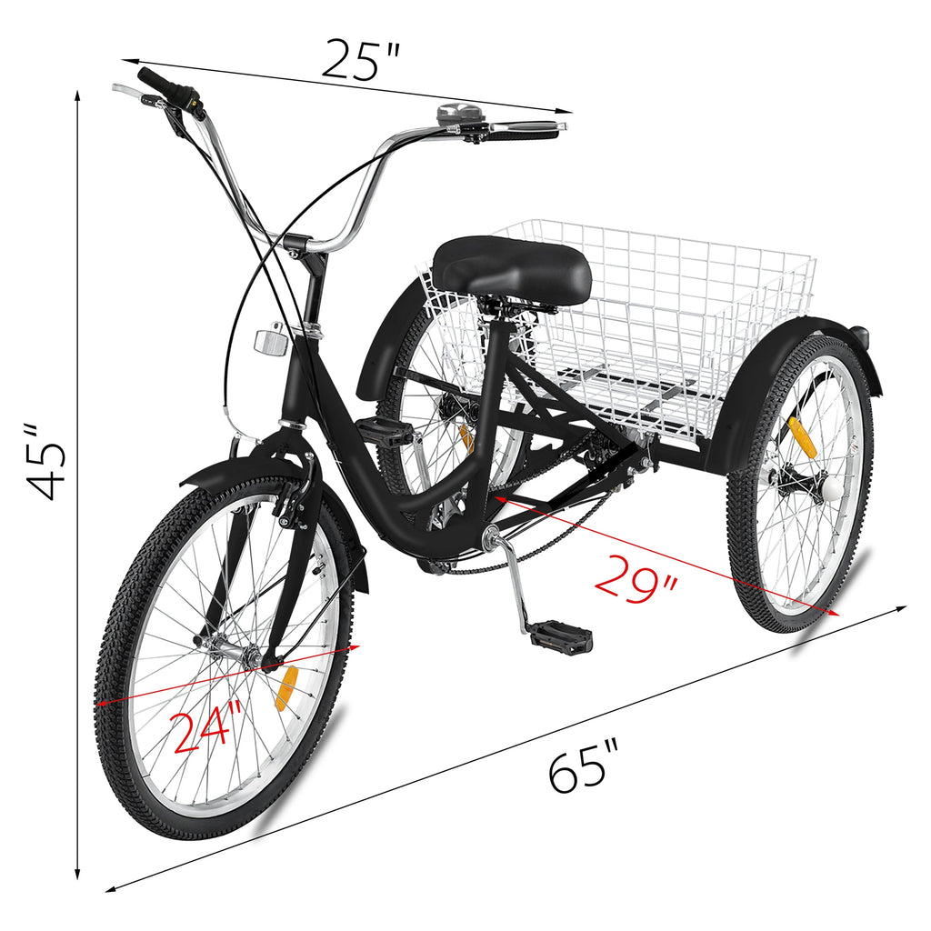 24 1-Speed 3 Wheel Adult Tricycle with Basket Y53424