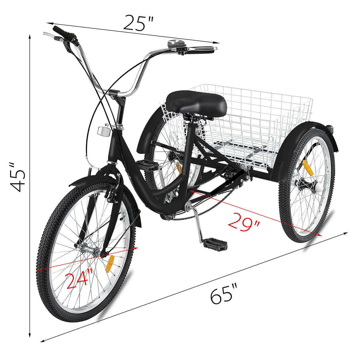 24 1-Speed 3 Wheel Adult Tricycle with Basket Y53424