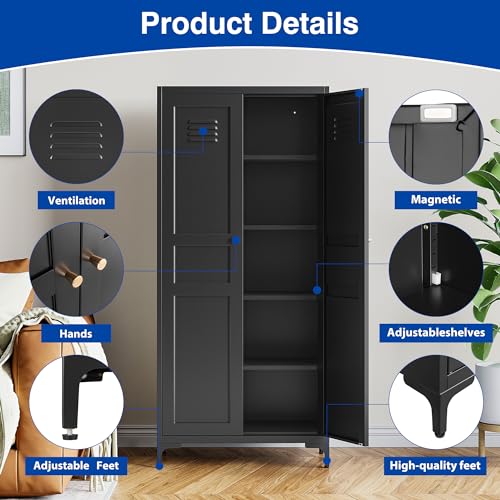 Black 61 inch Metal Pantry Storage Cabinet with Adjustable Shelves H12766