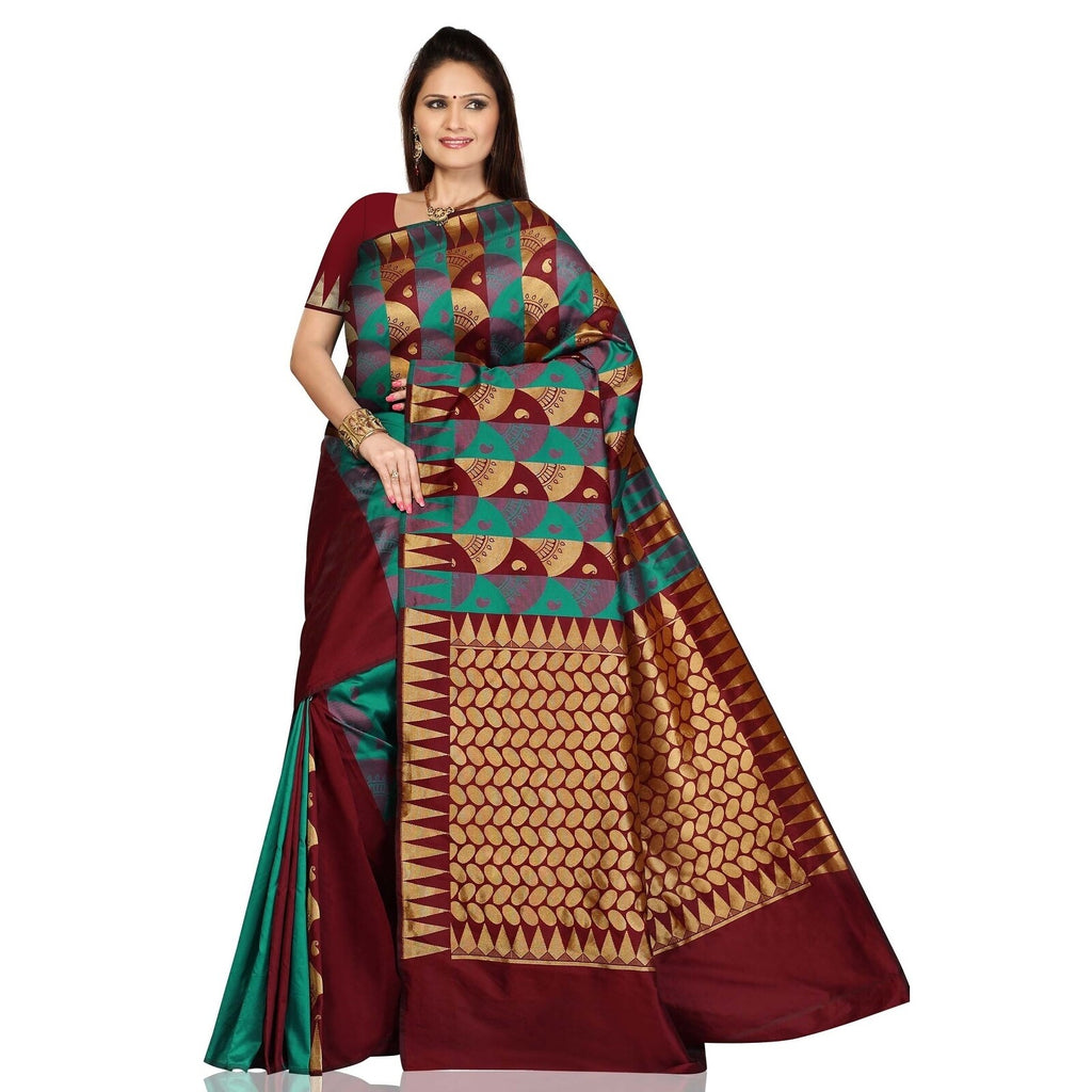 Turquoise Maroon Art Silk Sari Saree K352