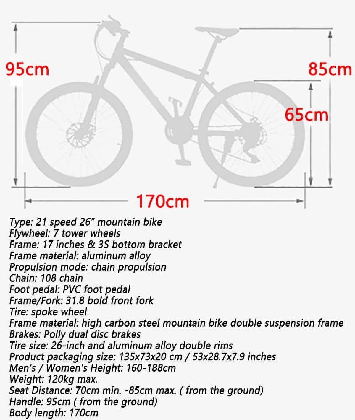 26-Inch Wheels 21 Speed Dual Disc Brake Mountain Bike O9433