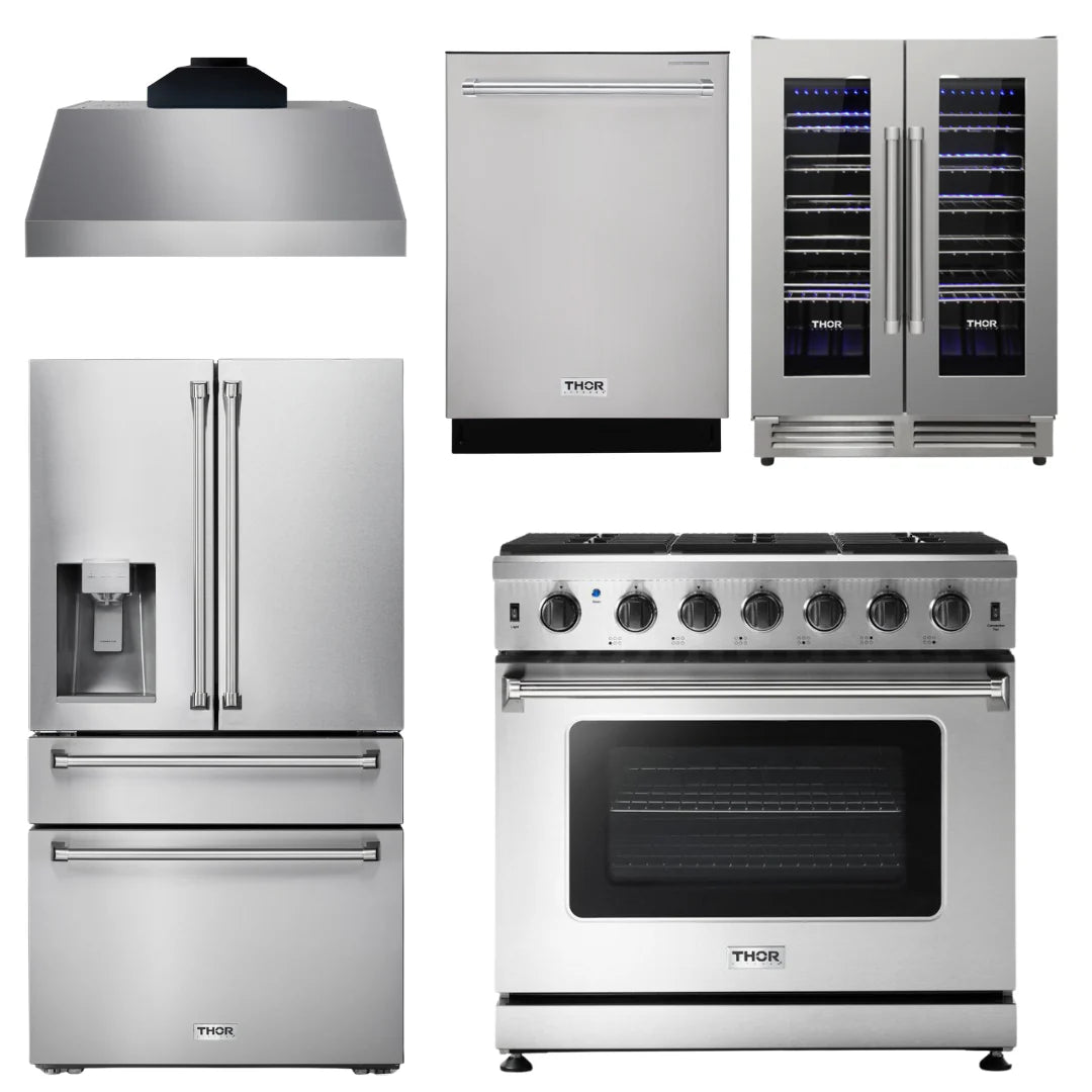 36 Propane Gas Range, Range Hood, Refrigerator, Dishwasher, Wine Cooler Y290170