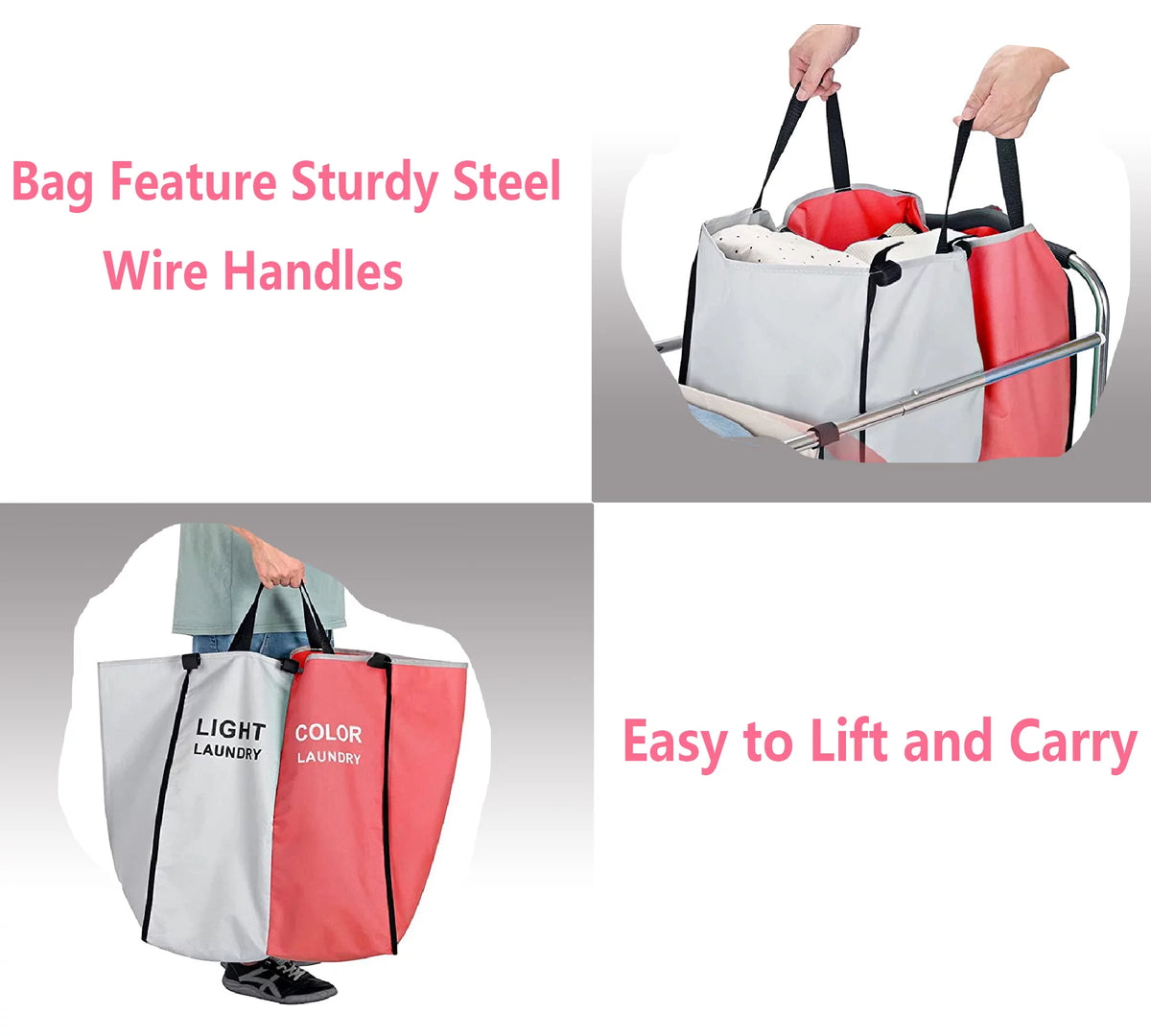320L 4-Bag Laundry Hamper Sorter with Frame and Wheels R119740