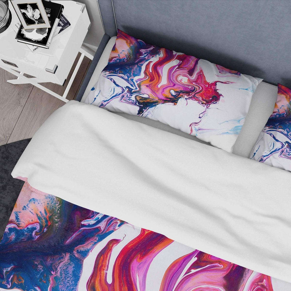 King Purple Pink Blue Marble Bedding Set Duvet Cover with 2 Shams K7390