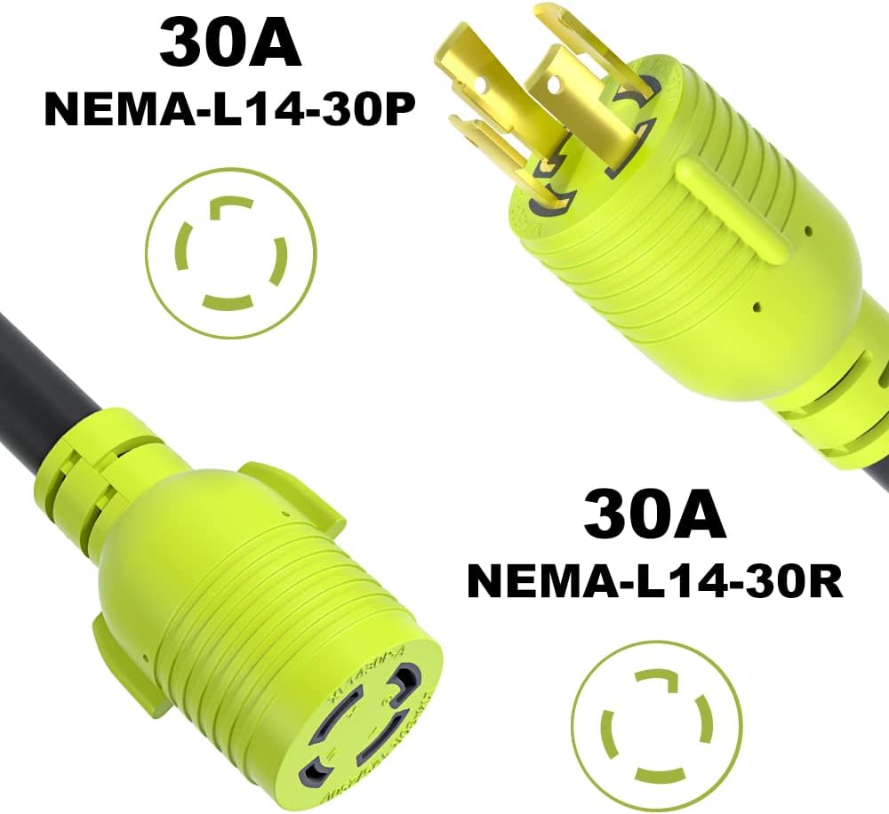 4 Prong 30 Amp Generator Extension Cord, NEMA L14-30P/L14-30R, 10 Gauge SJTW, 50FT X733