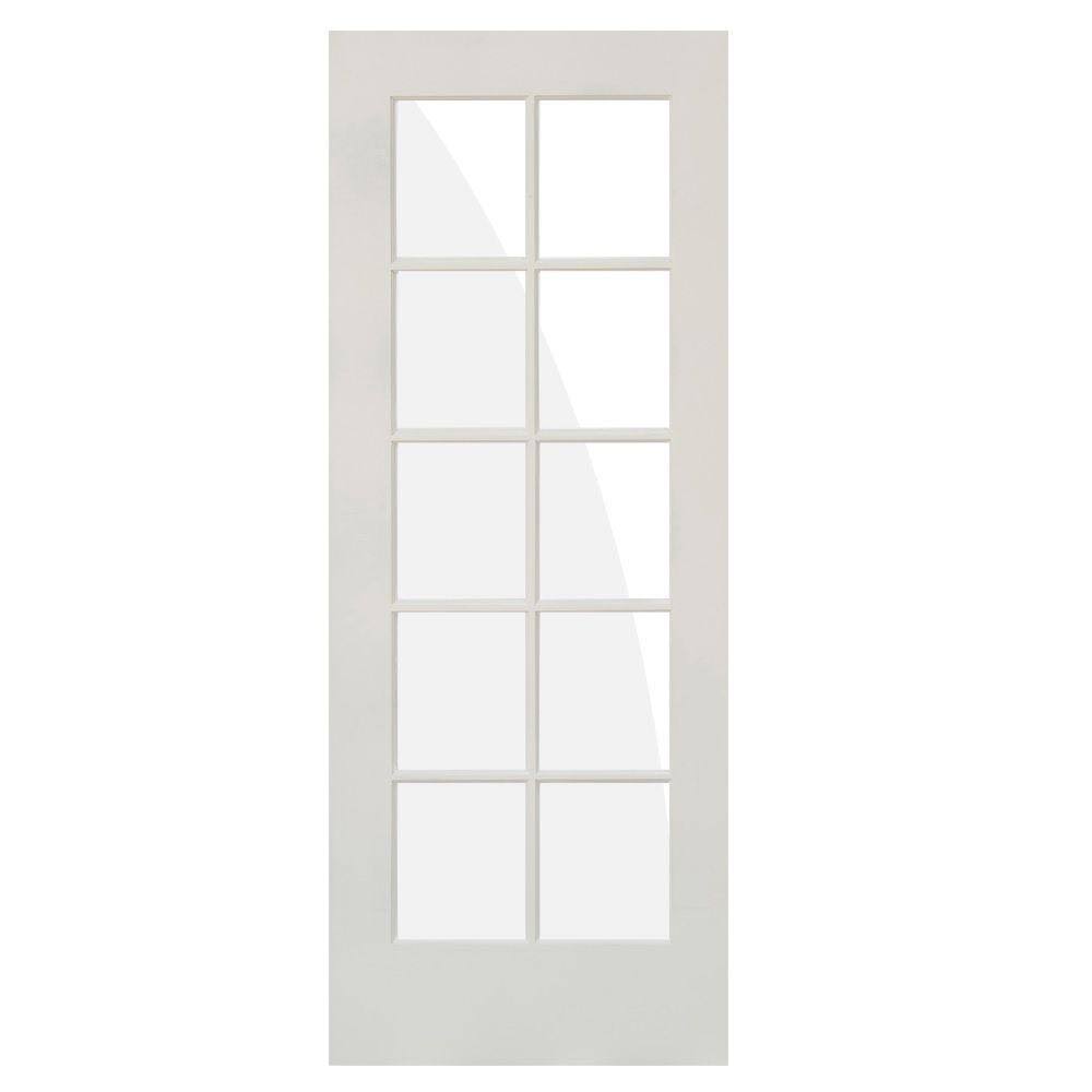 36 in. x 80 in. Shaker MDF Primed Hybrid Core Wood Low-E Glass Right-Hand 10-Lite Clear Single Prehung Interior Door F47571