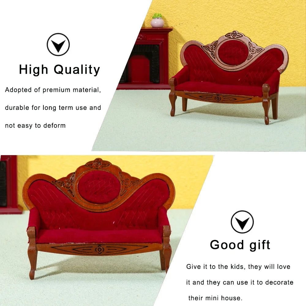Walnut Wood Dollhouse Mini Sofa U5826