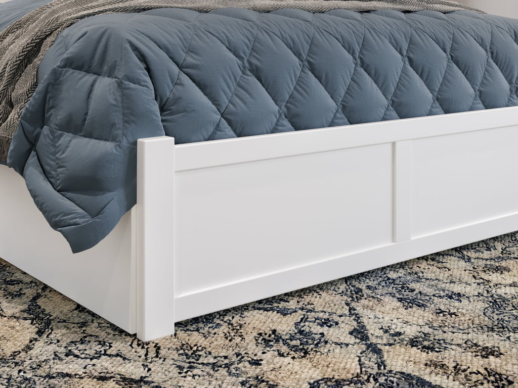 White Solid Wood Platform Bed with Footboard & Twin XL Trundle, Queen K7916
