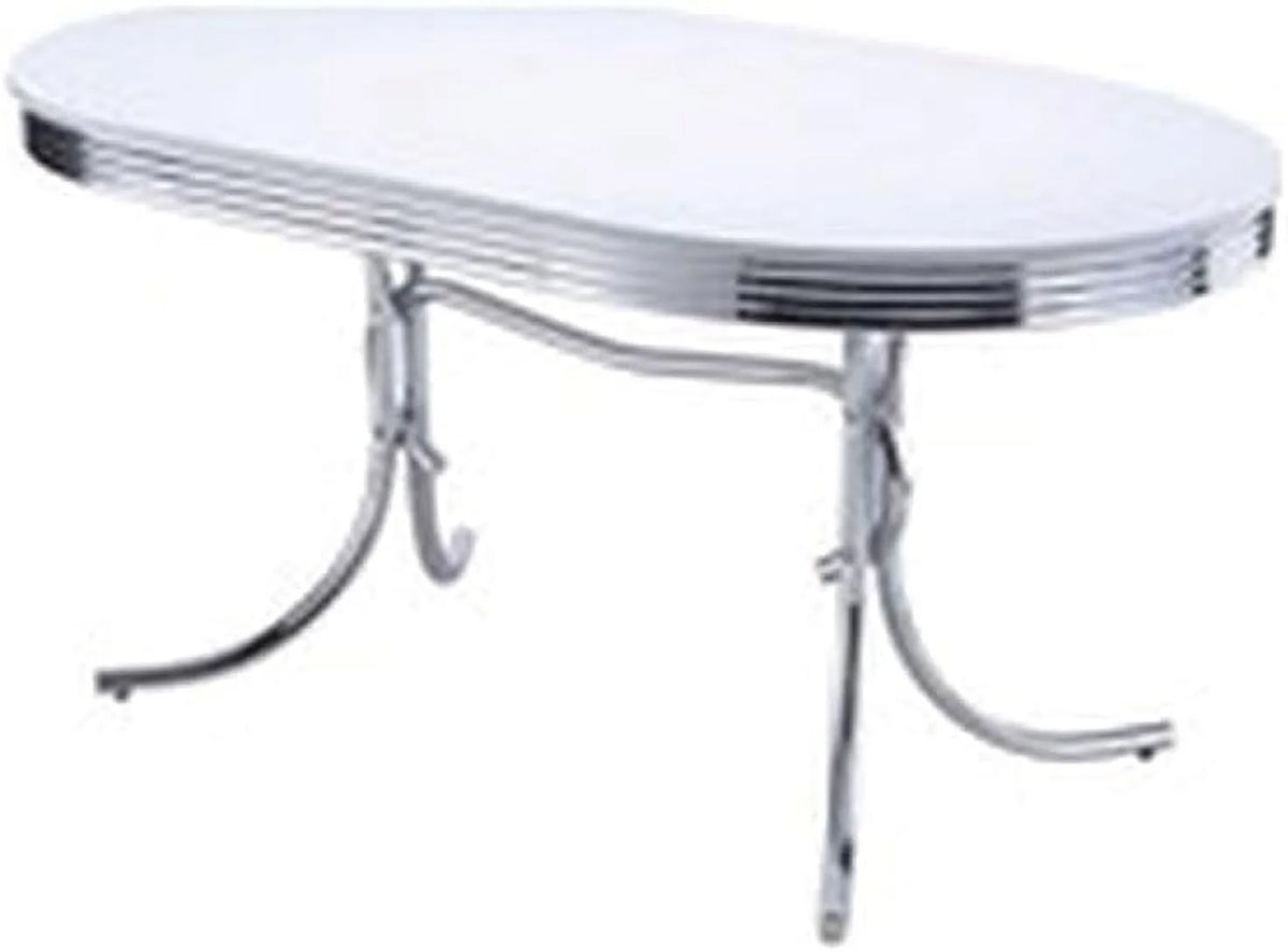 Modern Metal Chrome Plated Oval Dining Table with White Top K86719