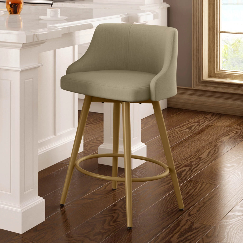 Beige Fabric Golden Metal Swivel Counter Stool W38703