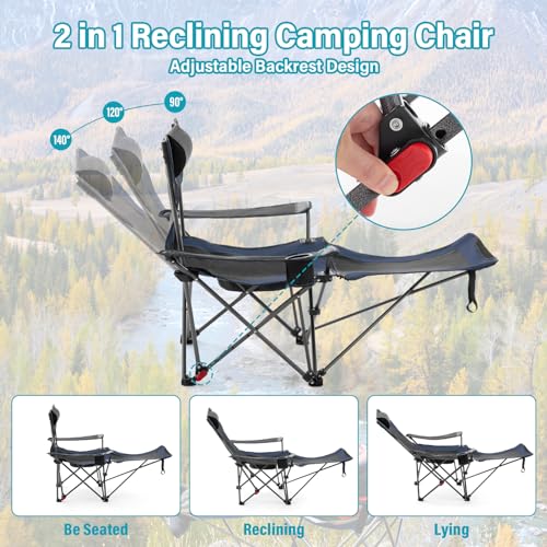 Reclining Camping Chair with Foot Rest, Folding Lounge Chairs, Gray M408