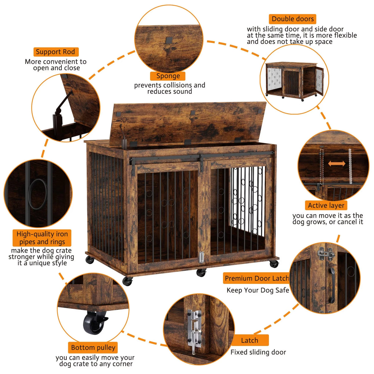 Large Wooden Dog Crate Furniture with Wheels K978