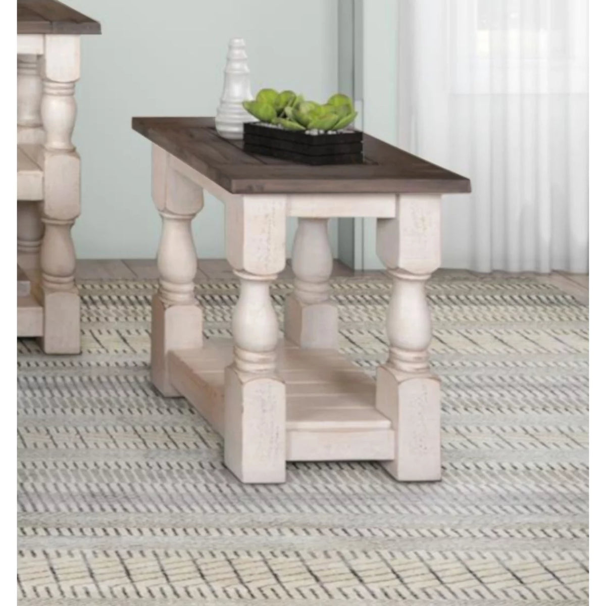 Cottage White and Brown Rectangular Wood End Table J92265