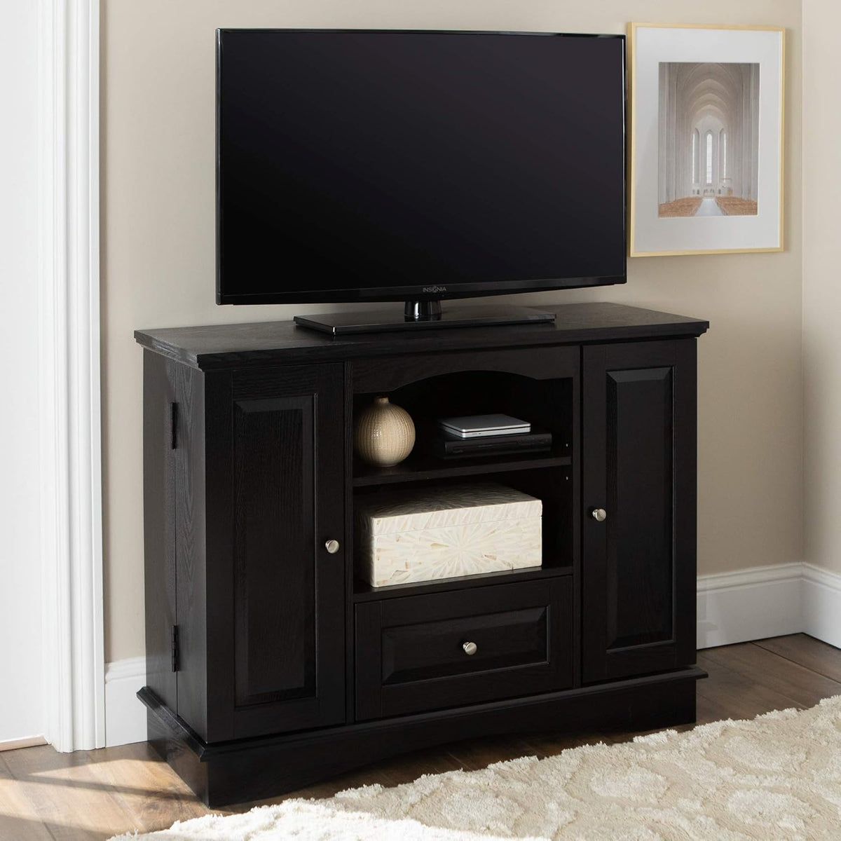 44 Inch Espresso Brown Wood TV Stand with Storage Cabinet N226