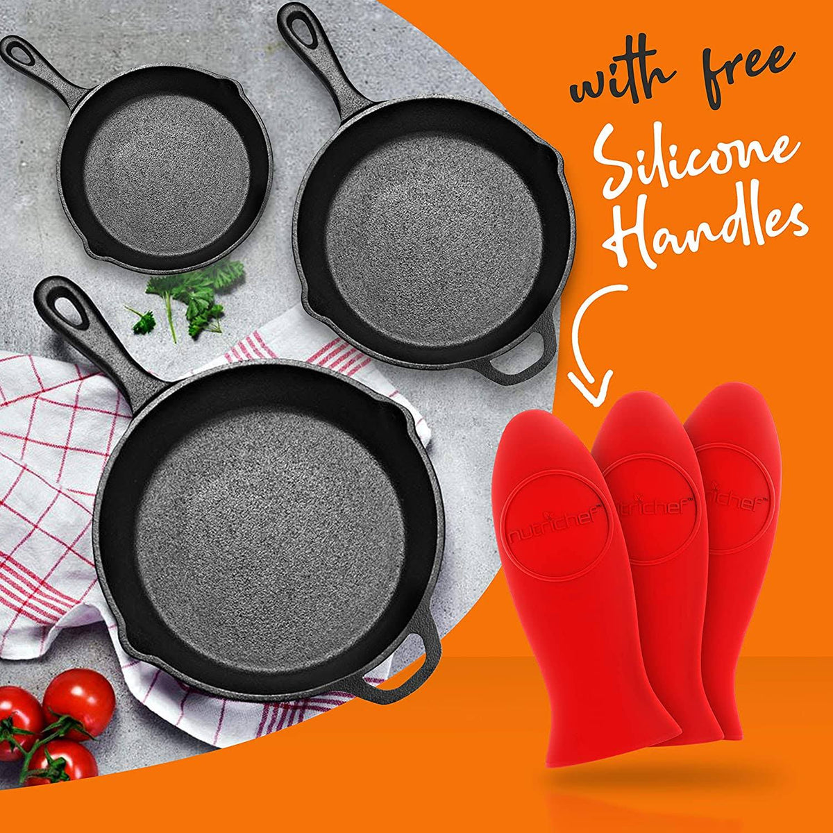 3 Piece Non Stick Cast Iron Skillet Fry Pan Set C205187