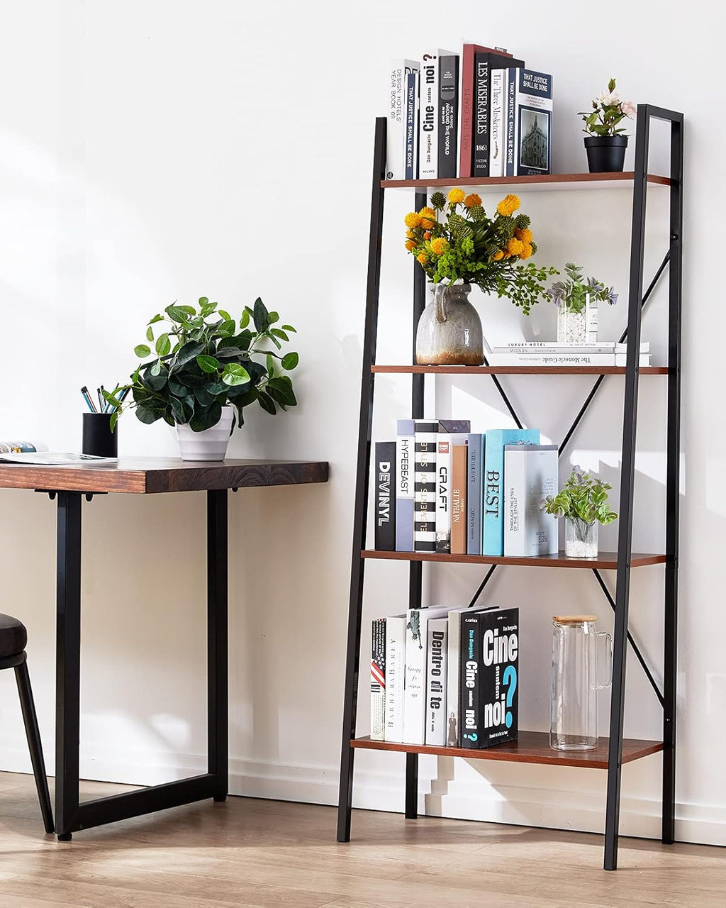 4-Tier Industrial Ladder Bookcase P9823