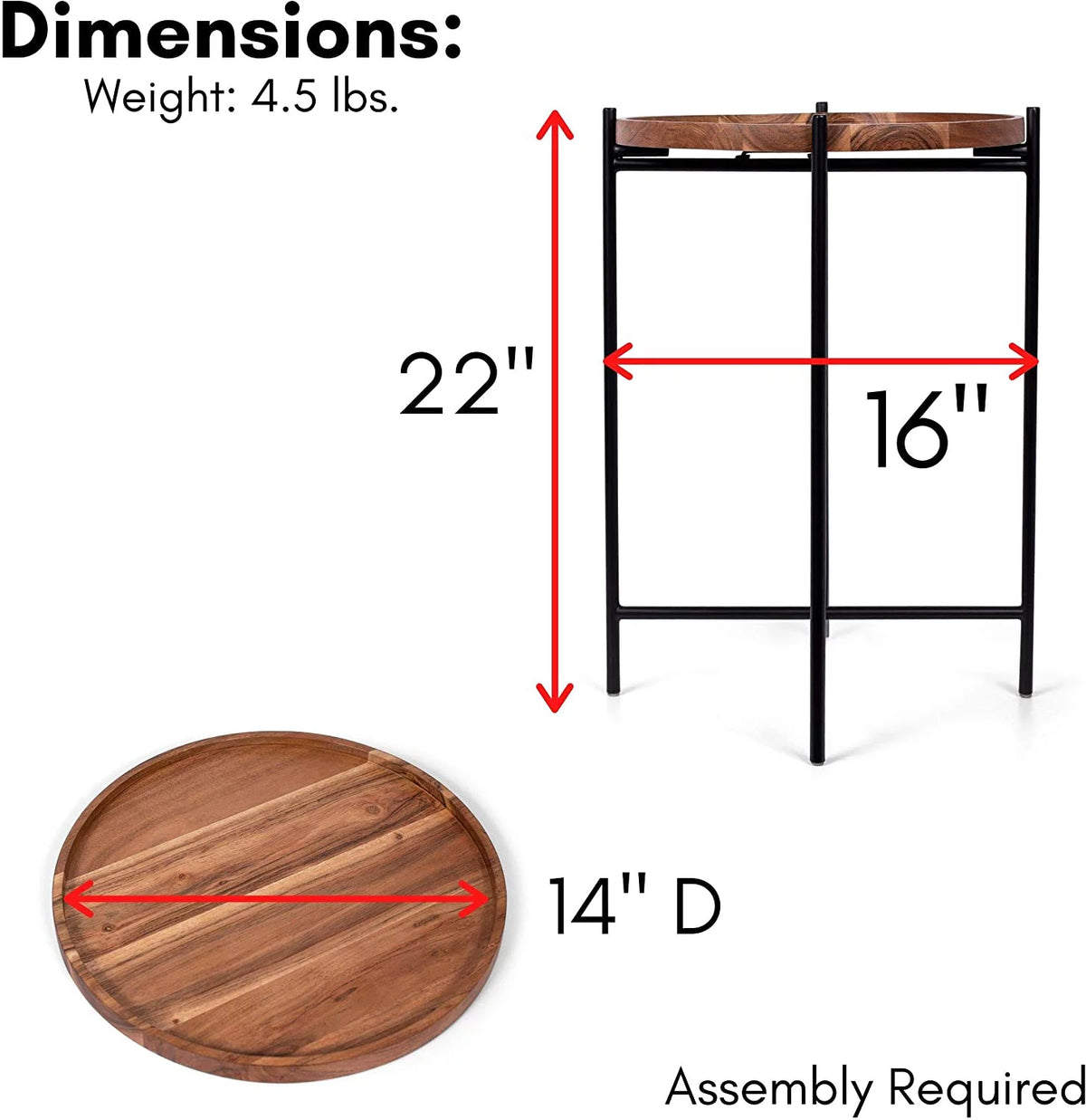 Folding Side Table with Removable Wood Tray I813