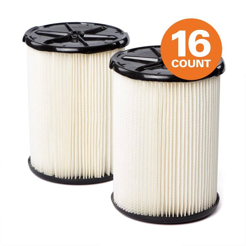 Pleated Paper Wet/Dry Vac Cartridge Filter 16-Pack D7383