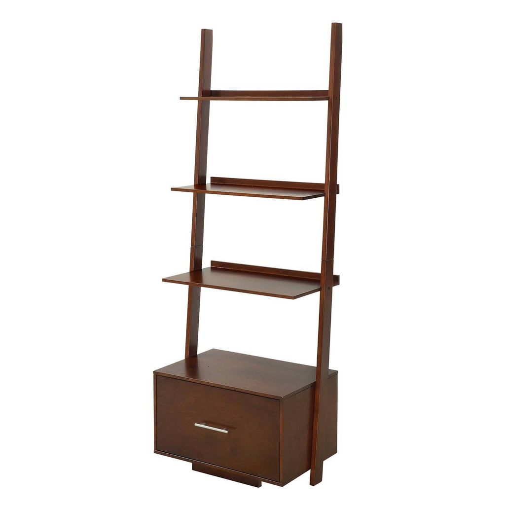 Dark Walnut Ladder Bookcase with File Drawer C12410