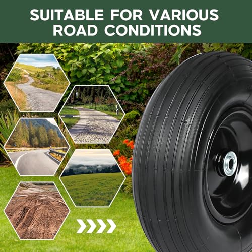 13 Inch Solid Flat Free Replacement Tires and Wheels 4.00-6 with 5/8'' Axle Bore Hole Q9142