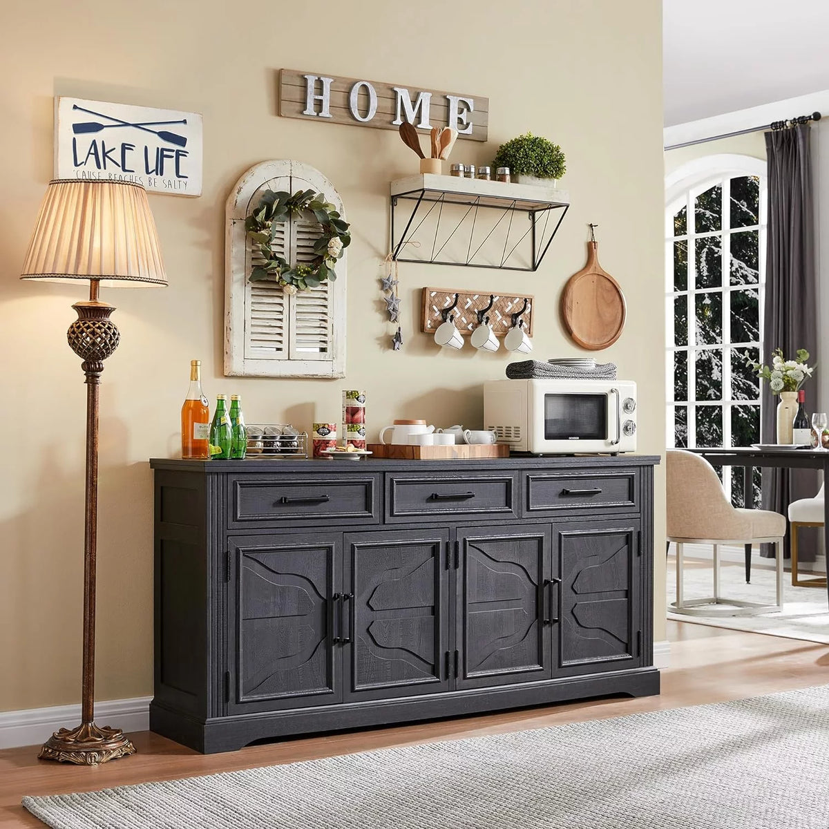 Black 3 Drawer 4 Door Sideboard Storage Cabinet H30966