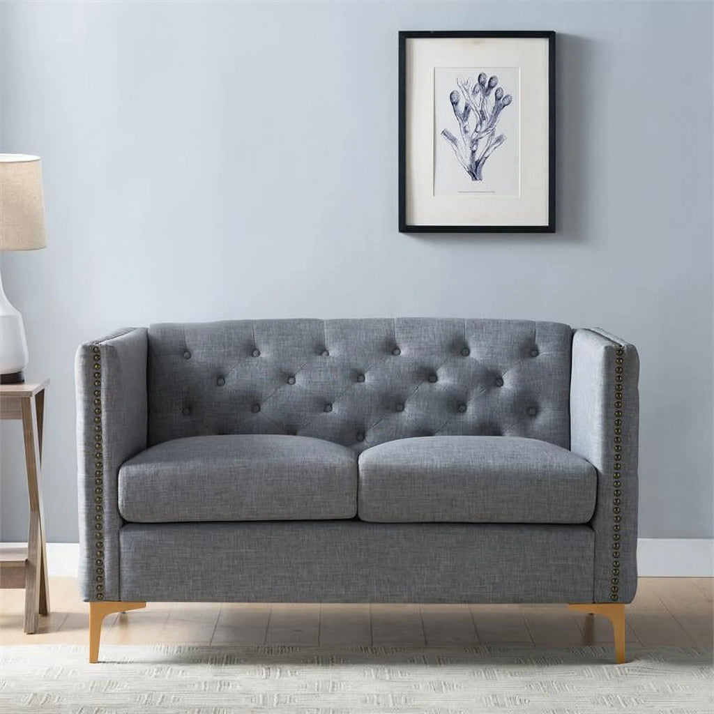 Light Gray Tufted Fabric Loveseat E830773