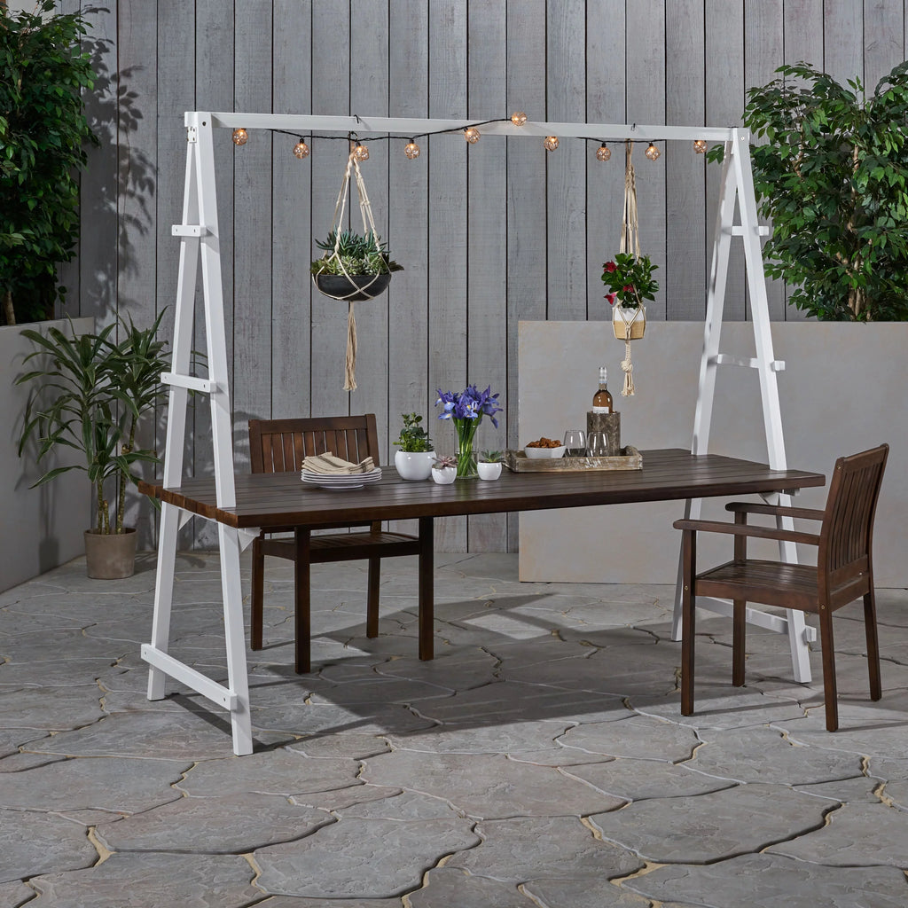 Acacia Wood Dining Table with Iron Plant Hanger U97907