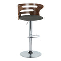 Walnut Wood and Charcoal Fabric Adjustable Barstool with Chrome Metal Base, Set of 2 E1662