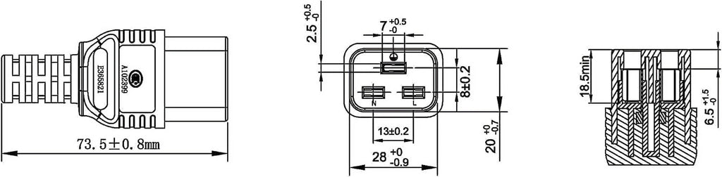 NEMA 6-15P to IEC C19 Power Extension Cord, 6ft K739