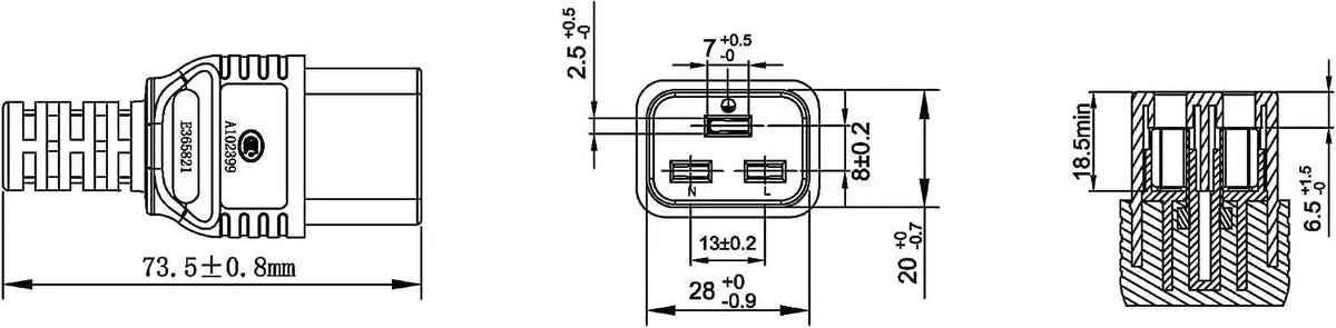 NEMA 6-15P to IEC C19 Power Extension Cord, 6ft K739