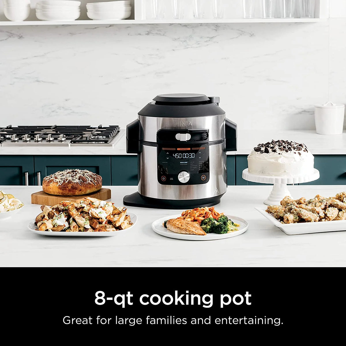 Open Box 8 Qt Pressure Cooker Steam Fryer with SmartLid Silver T22067