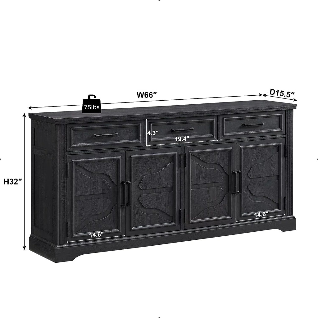 Black 3 Drawer 4 Door Sideboard Storage Cabinet H30966