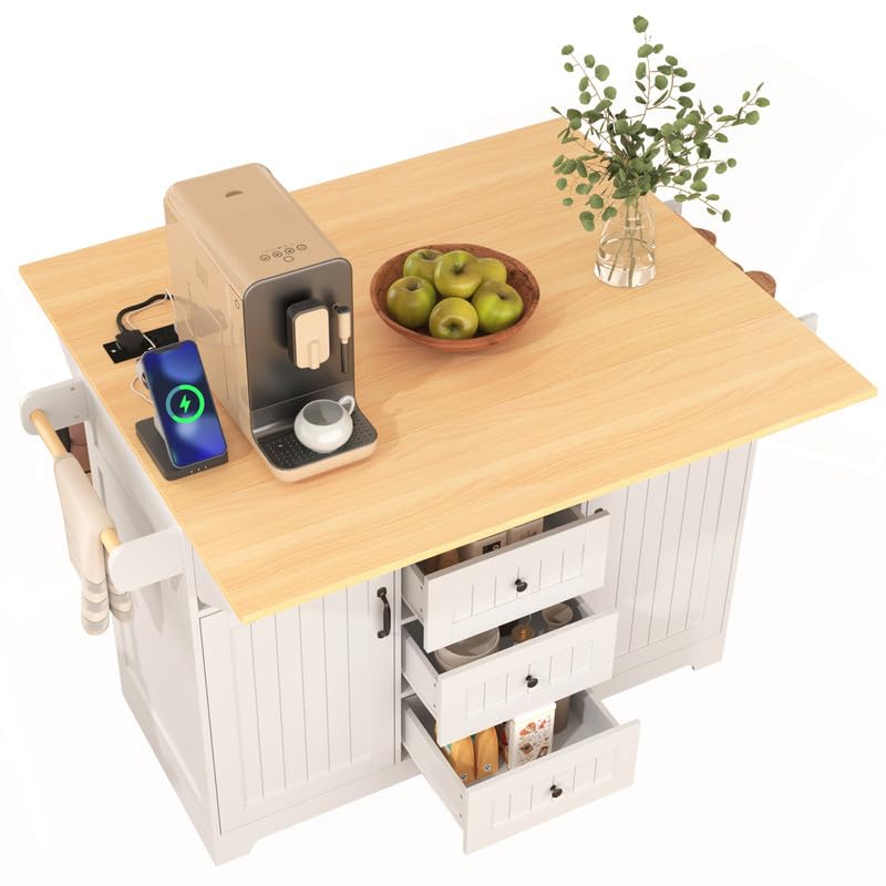 55.7'' Black Kitchen Island with Drop Leaf and 3 Drawers P9901
