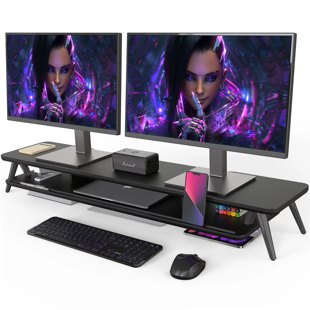 42.5 Inch Dual Monitor Stand Riser Desk Shelf with Storage Organizer B8948
