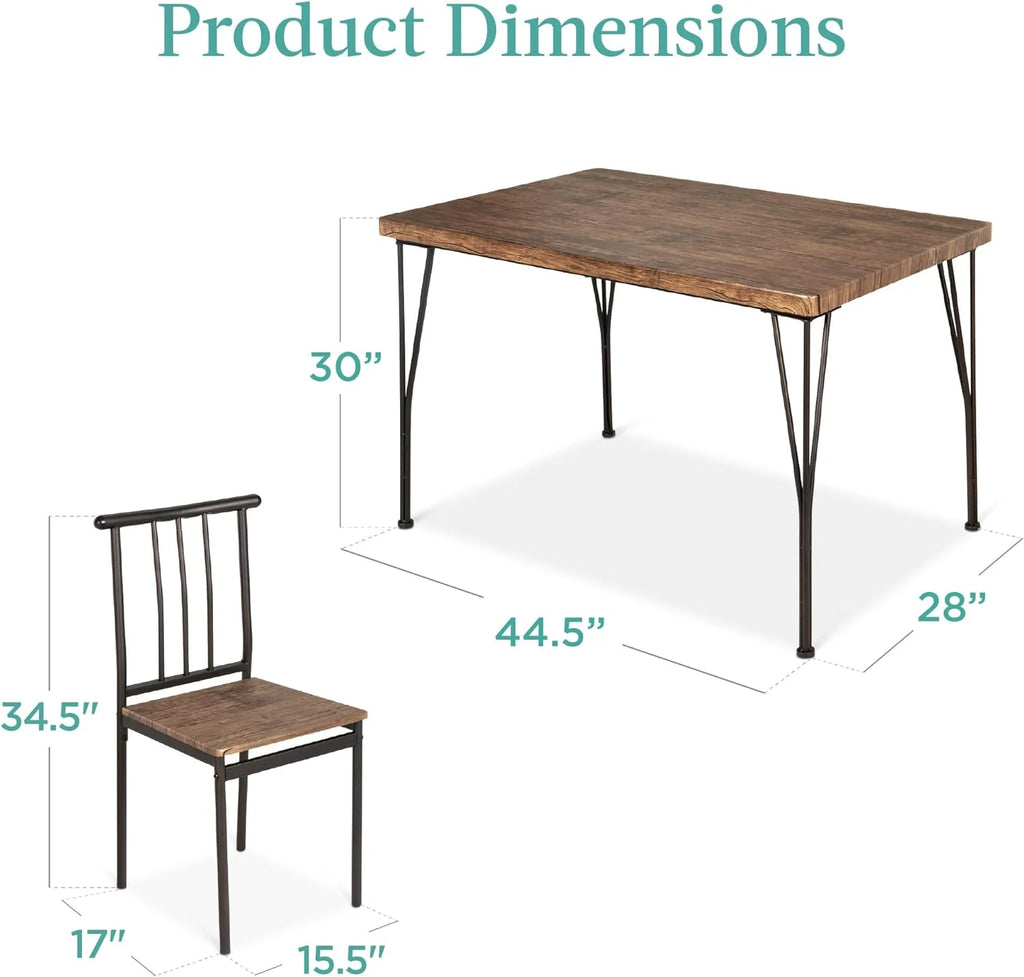 5-Piece Metal and Wood Rectangular Dining Table Set with 4 Chairs O96838