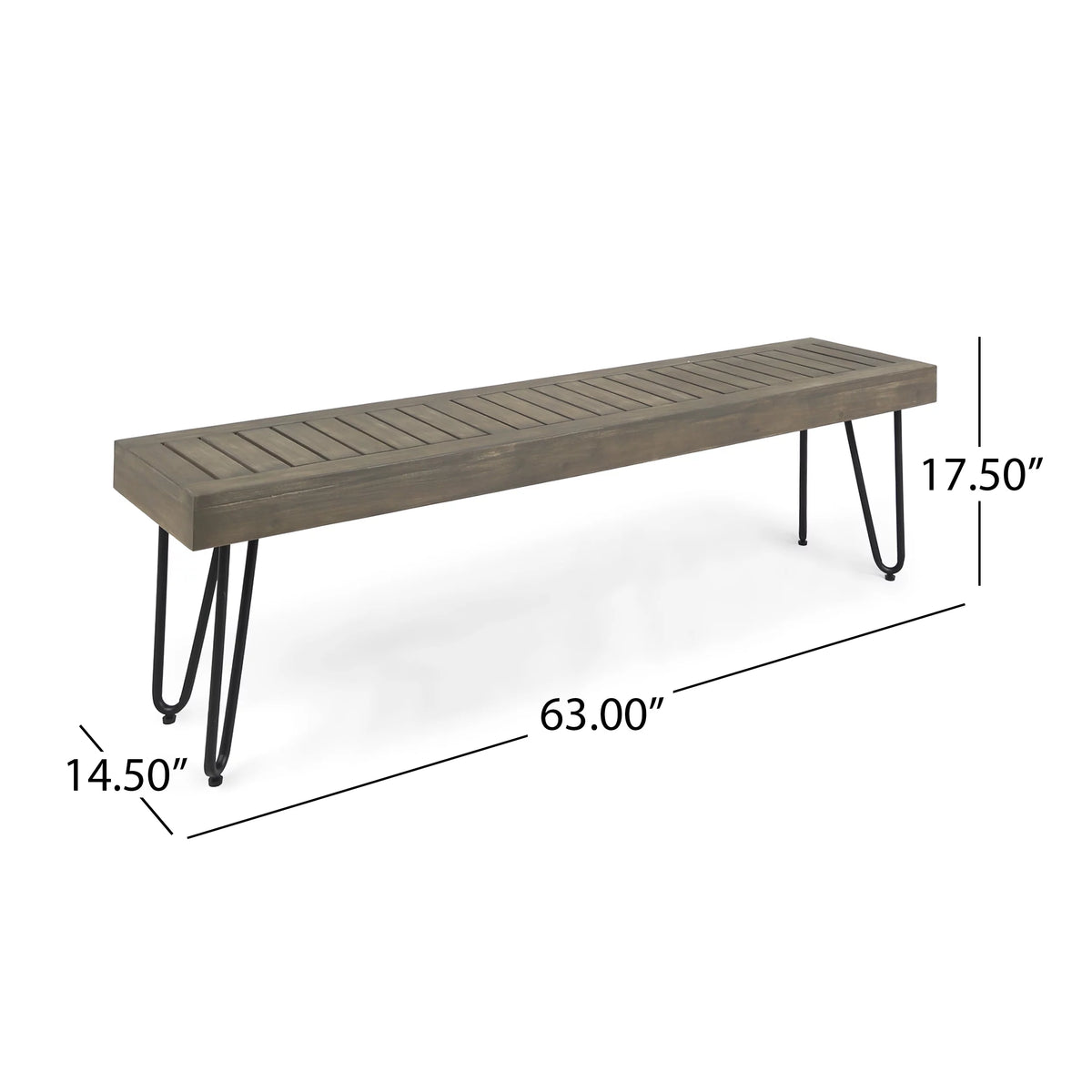 Grey Acacia Wood and Metal Bench W4012
