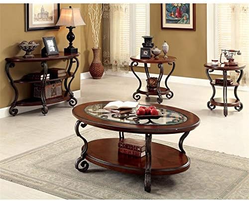 Traditional Wood 2-Shelf Console Table Brown Cherry W76676