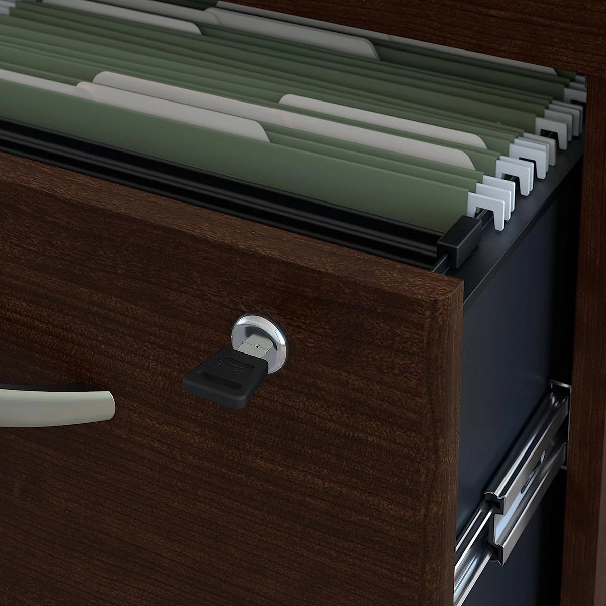 72W Corner Desk with 48W Return and Mobile File Cabinet in Mocha Cherry A1951